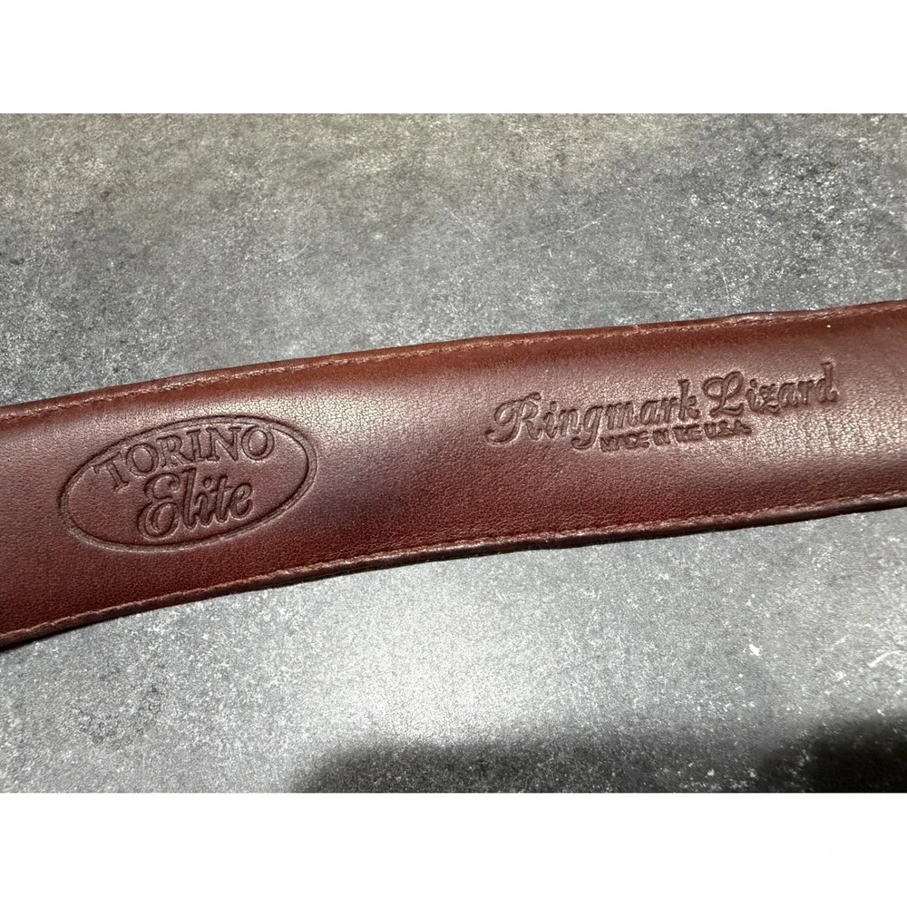 Torino Elite Ringmark Lizard Skin Belt Mens 36 Brown Exotic Leather Solid Brass